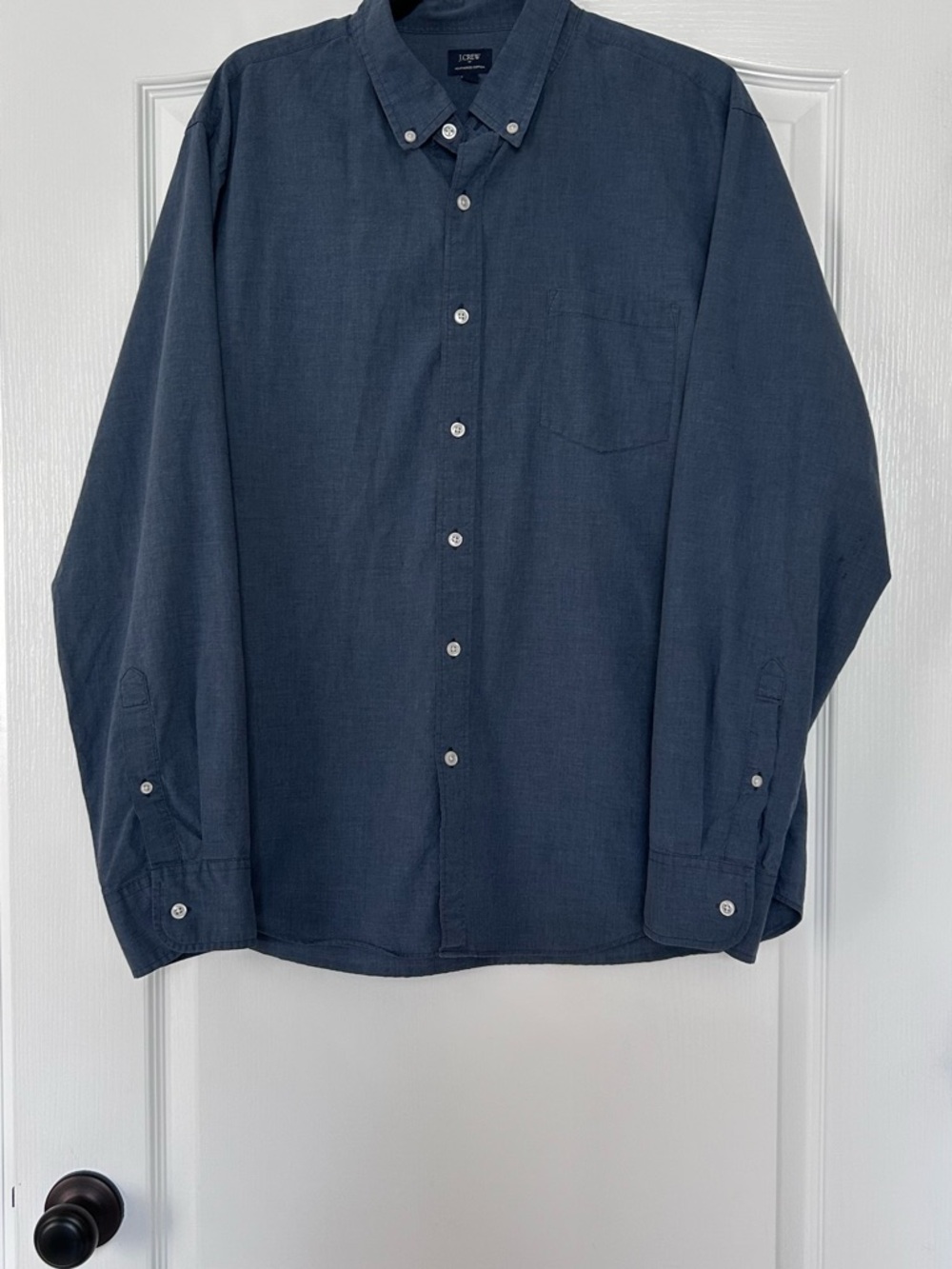 J. Crew Mens Blue Heathered Cotton Button-Down Casual Shirt Size Extra Large